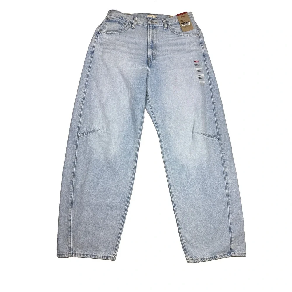 Levi's Cinch Barrel Jeans Womens 32x31 Blue Solid High Rise Loose Fit NWT